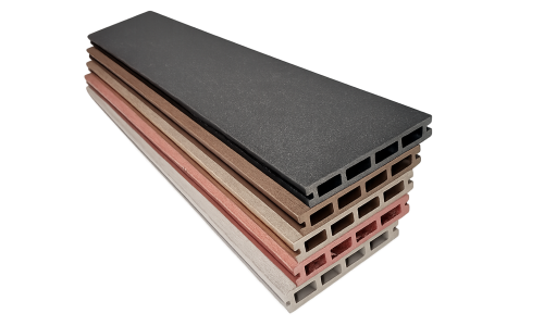 Stack of composite decking boards